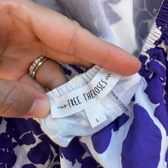 Free the Roses Purple Floral Puff Sleeve Open Back Tie Midi Dress - Size L - Picture 7 of 7